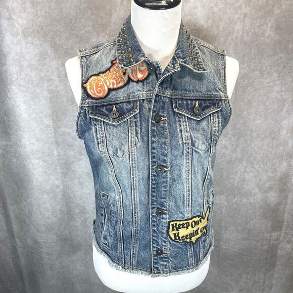 Kill City Jackets & Blazers - Kill City Fight F@@k Kill Denim Biker Vest Women Med Sleeveless Studded Patches